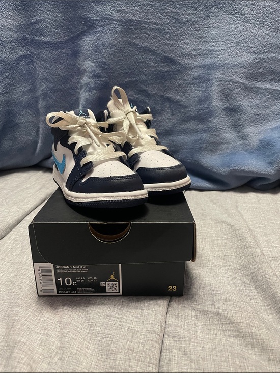 Jordan Other - Jordan Kids' Mid White/Navy/Light Blue Sneakers